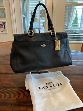 Coach Black Pebbled Leather Fulton Satchel with Gold Tag and Hardware 21346
